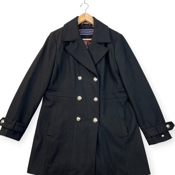Tommy Hilfiger Womens Peacoat Wool Blend Sailor Coat Double Breast Lined Blk XL - Picture 2 of 16